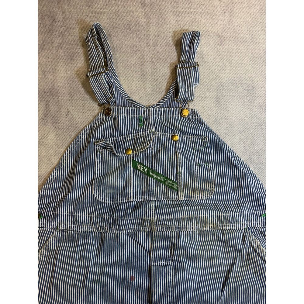 Vintage Key Imperial Hickory Stripe Overalls Mens 48x30 Made in USA stains - Picture 1 of 6